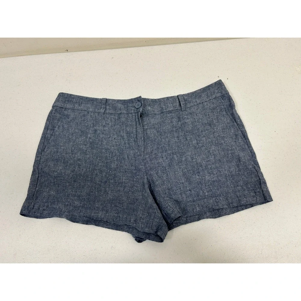 LOFT Outlet Womens Blue Chambray Linen Blend 4 Inch Shorts Size 14 Mid Rise‎